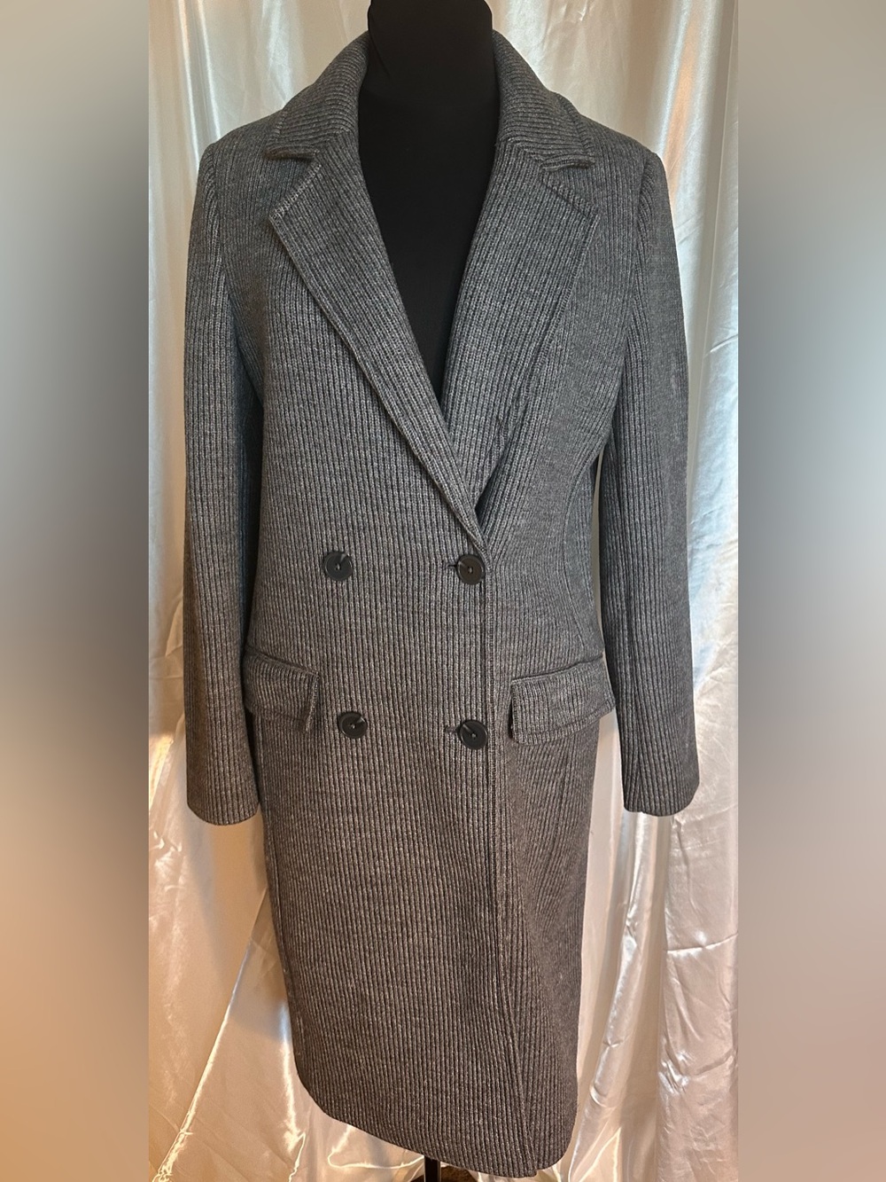 Express Gray Ribbed Double-Breasted Blazer Coat